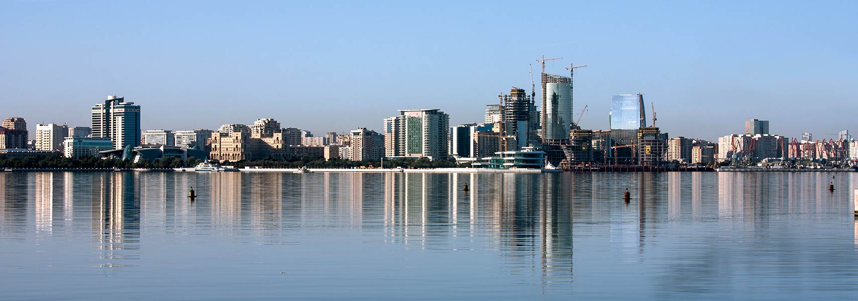 Skyline of the capital Baku at Baku bay, Azerbaijan