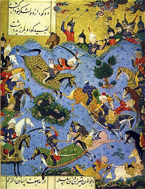 Miniature painting of the battle between Shah Ismail I of Iran and Farrukh Yassar the Shirvanshah