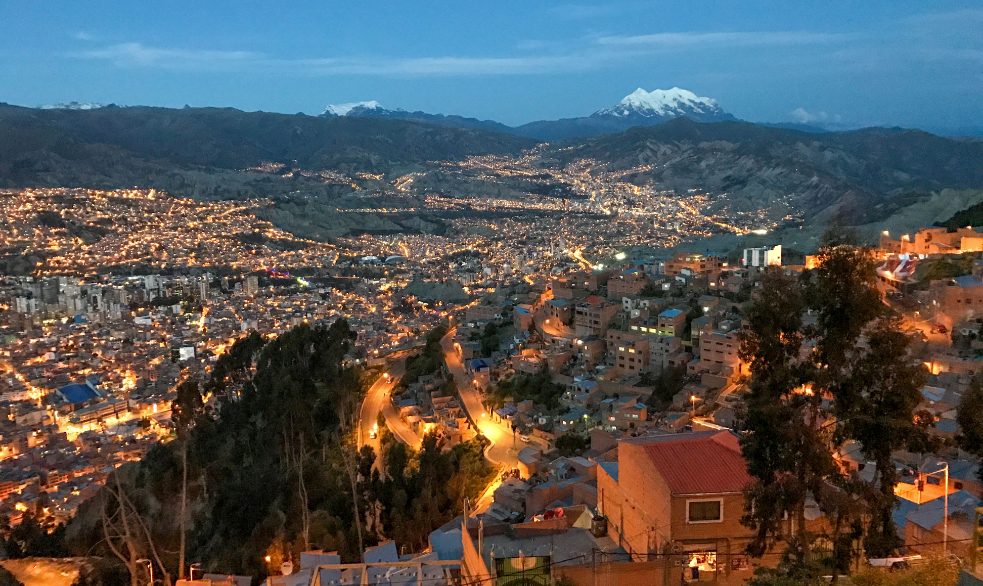 View of La Paz with Illimani, the country's second highest peak