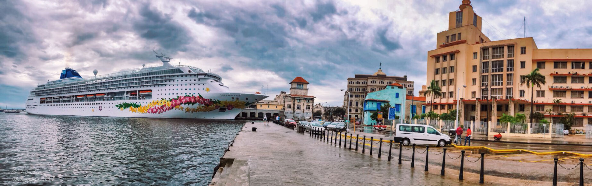 A Norwegian Sky cruise ship docked at the Sierra Maestra Terminal in the Port of Havana.