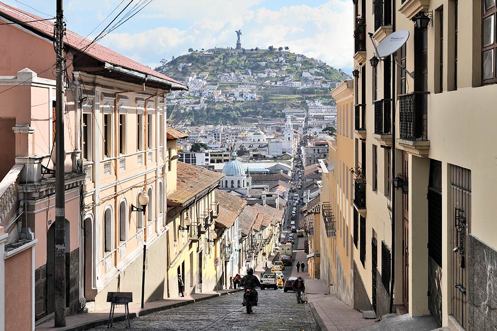View of Quito's old town with El Panecillo hill