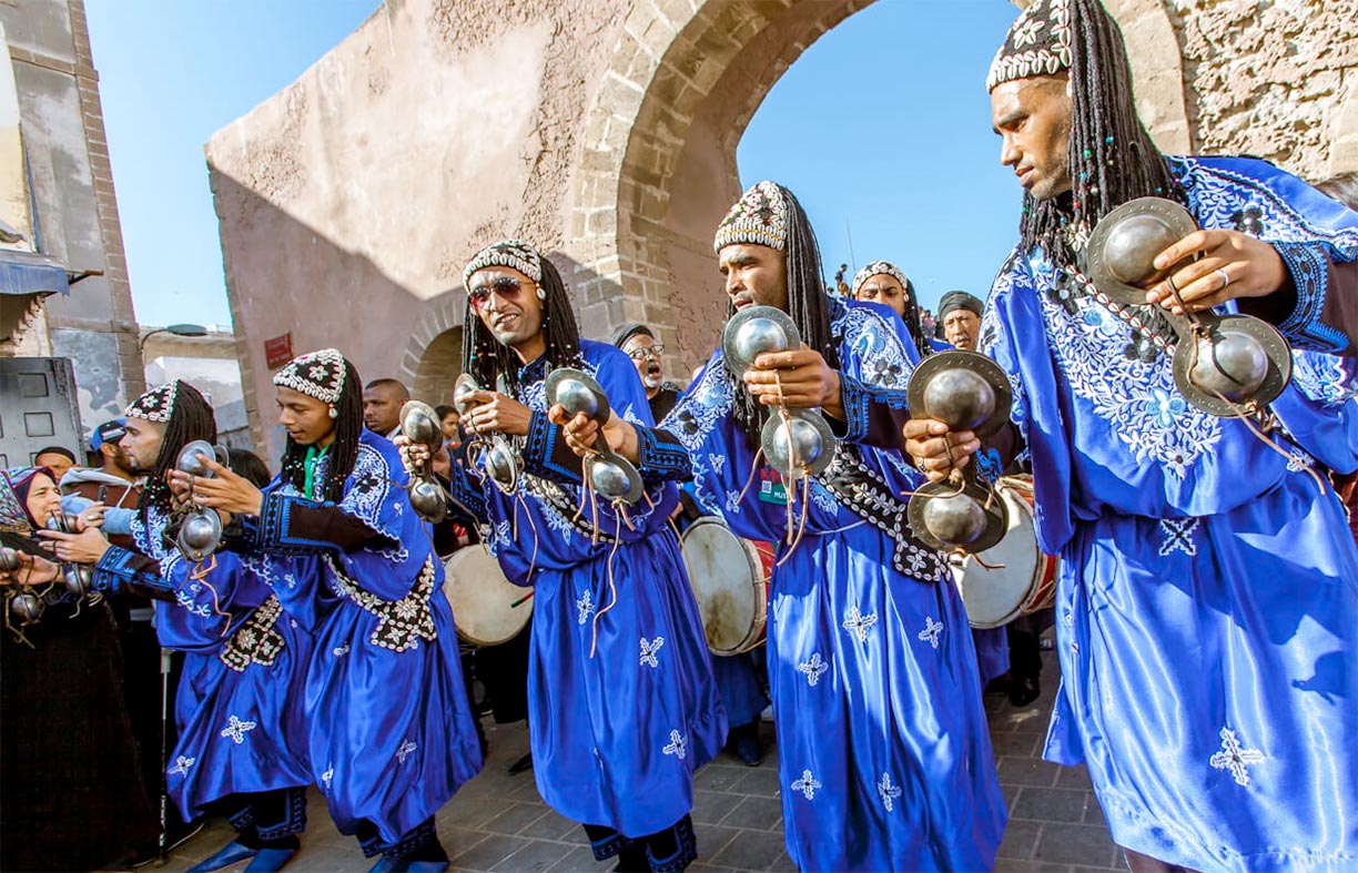 Parade of musicians at the Essaouira Gnawa and World Music Festival
