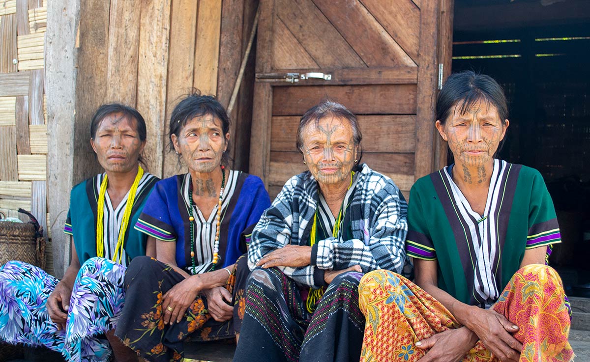 M'uun women with face tattoos in the Chin Hills area of Chin state