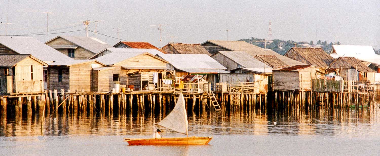 Wooden kelongs (fishermen's huts on stilts) of Orang Laut peoples