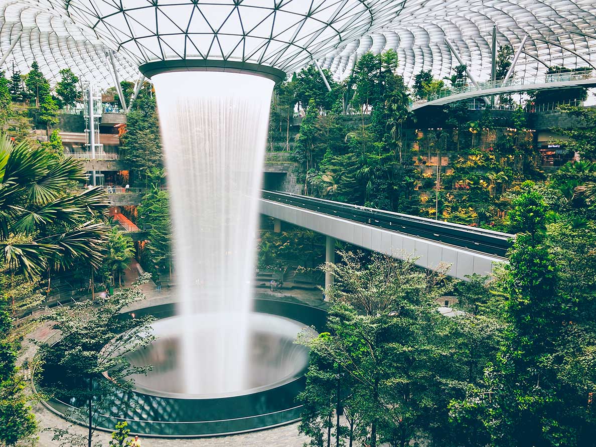 Rain Vortex indoor waterfall at Jewel Changi international airport, Singapore