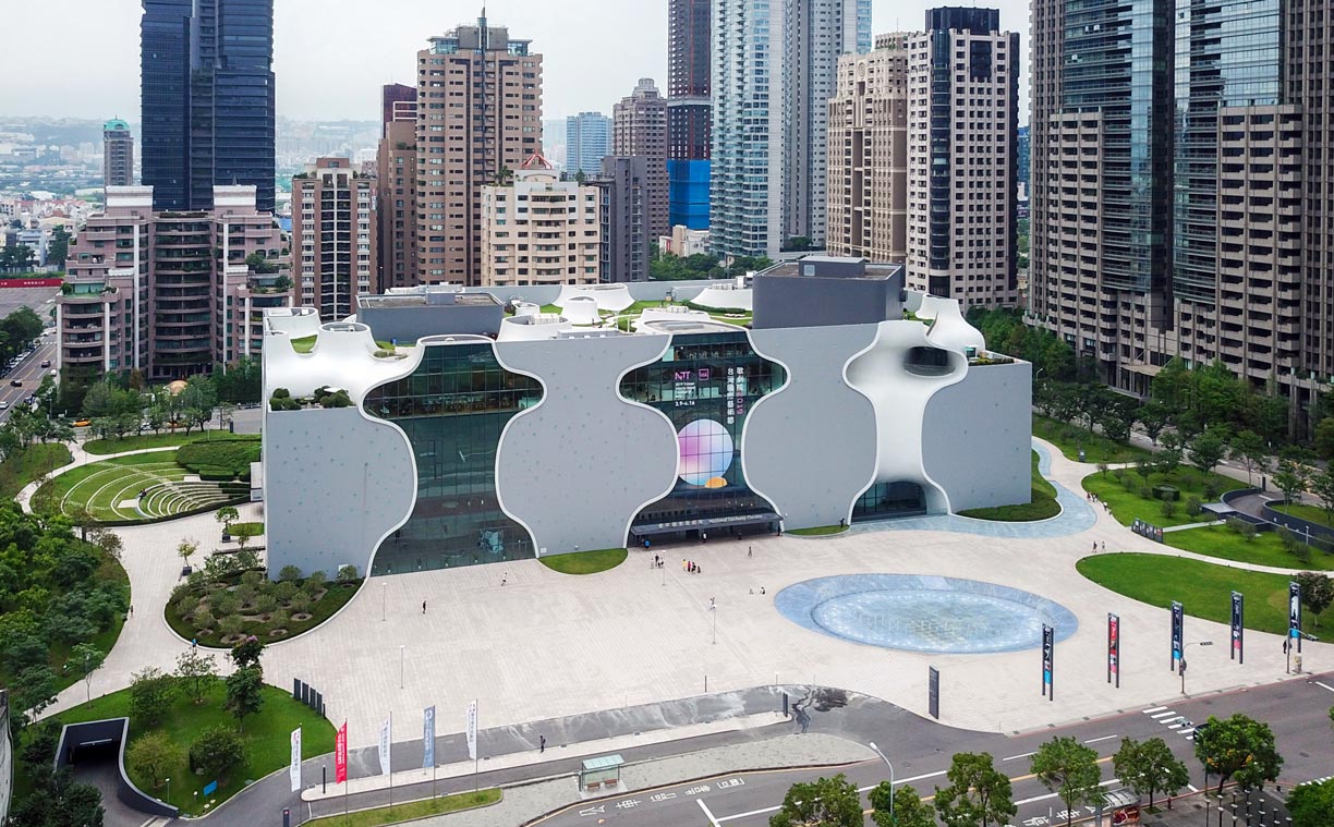 Aerial view of the National Taichung Theater, the city's opera house.