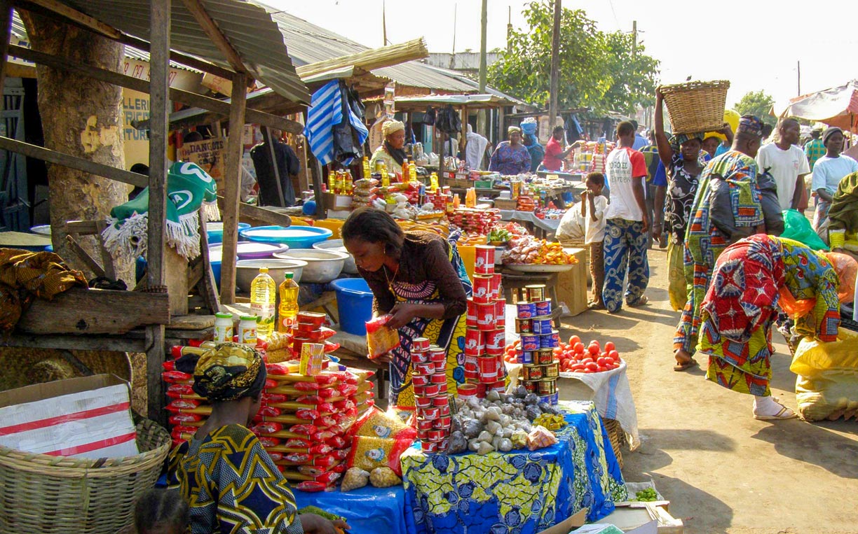 A market in Kara, a city on the Kara River and the capital of the Kara region