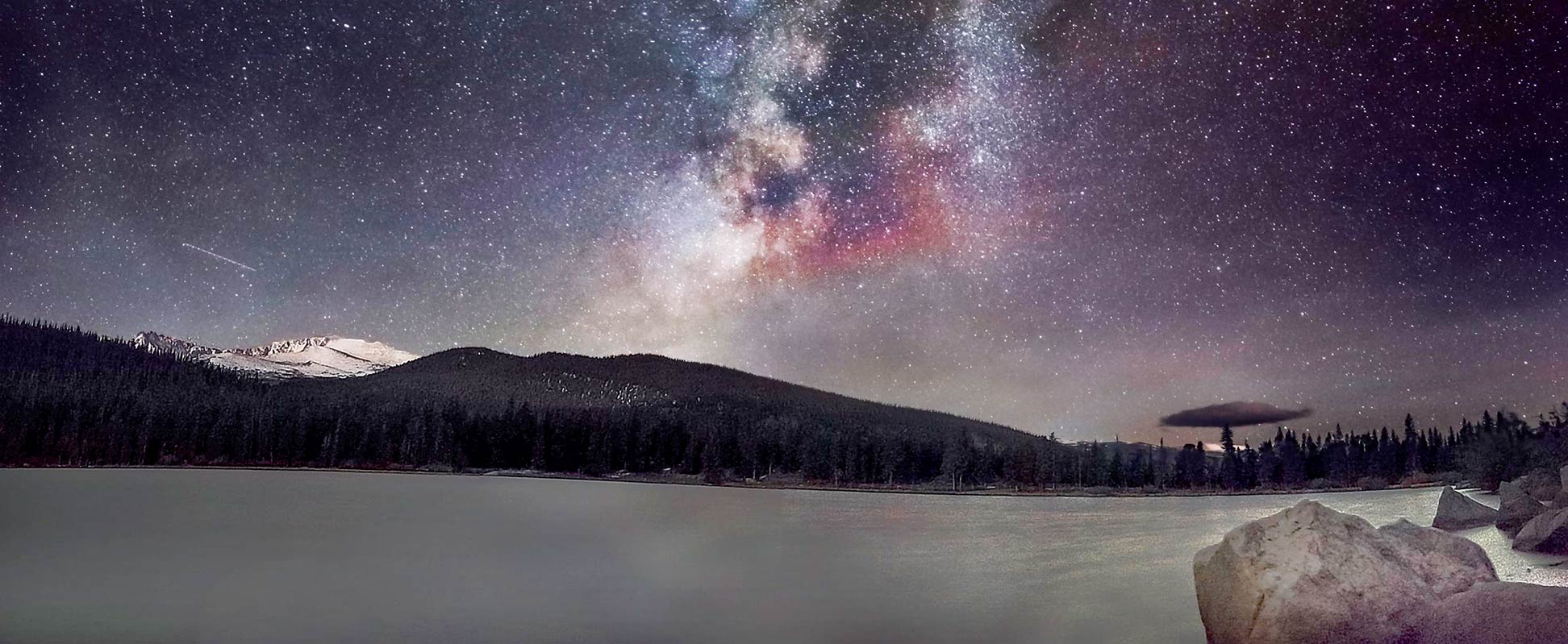 View of the Milky Way over Echo Lake in Colorado