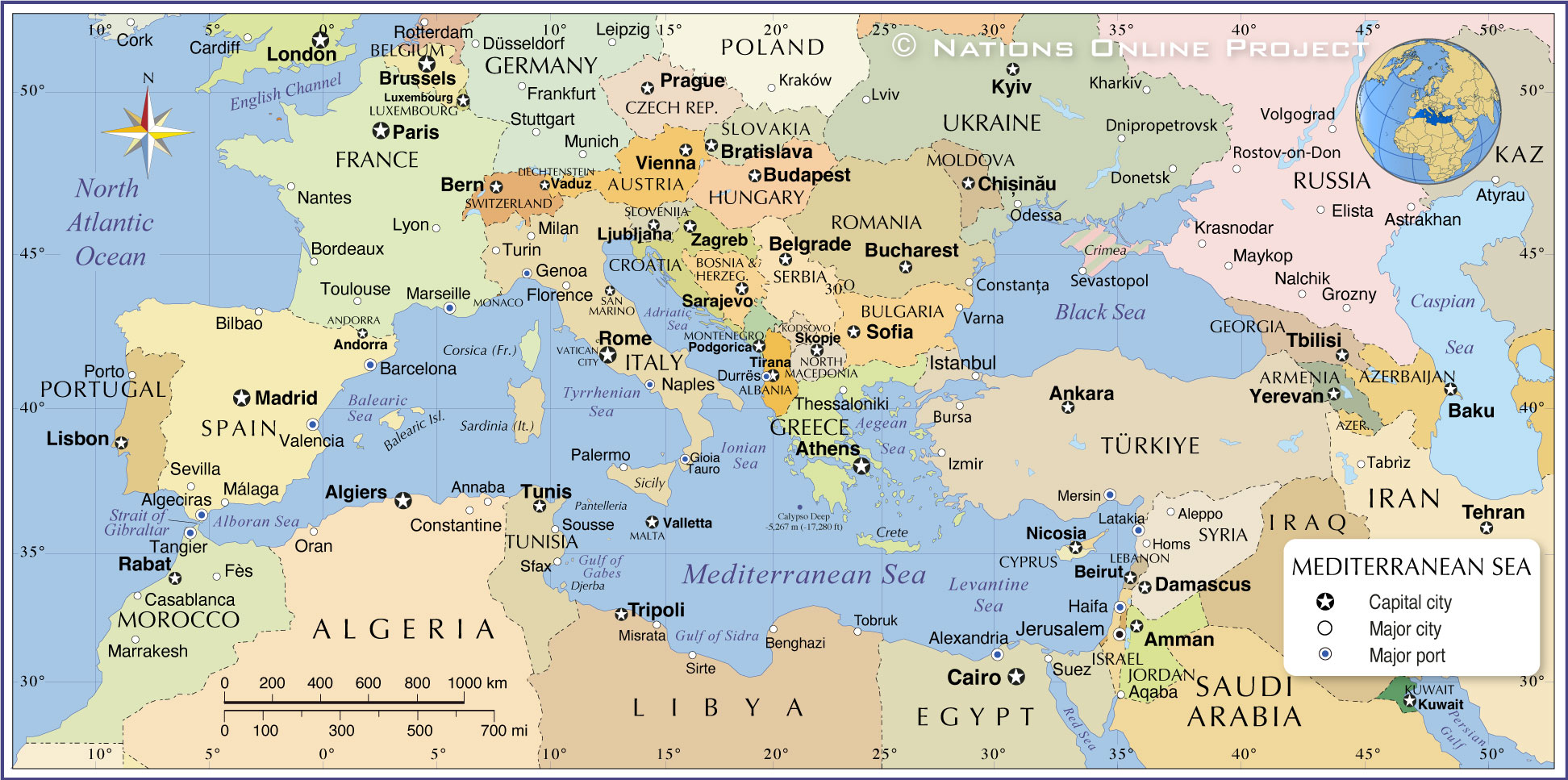 Политическая карта Средиземного моря