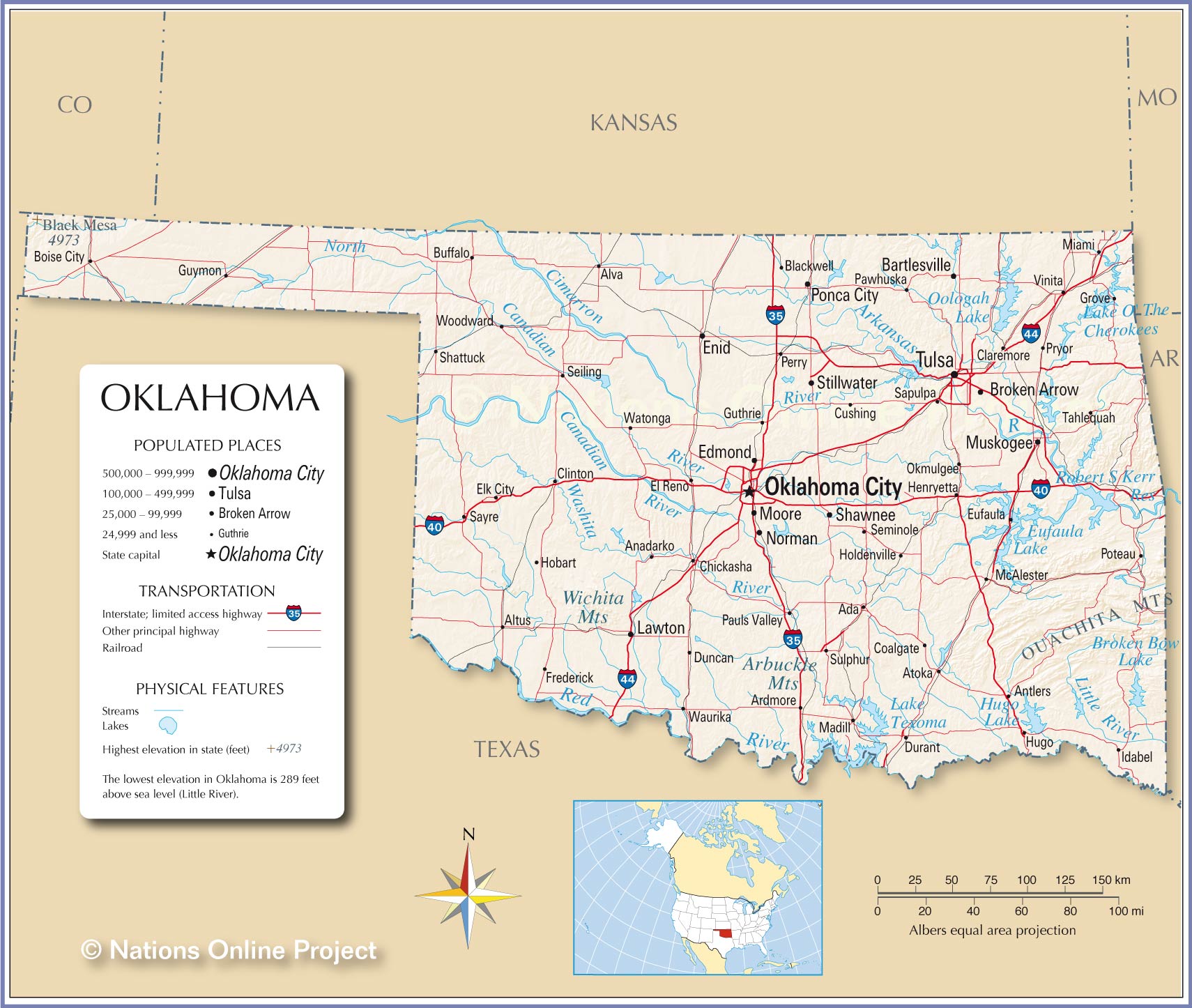 Reference Maps Of Oklahoma Usa Nations Online Project