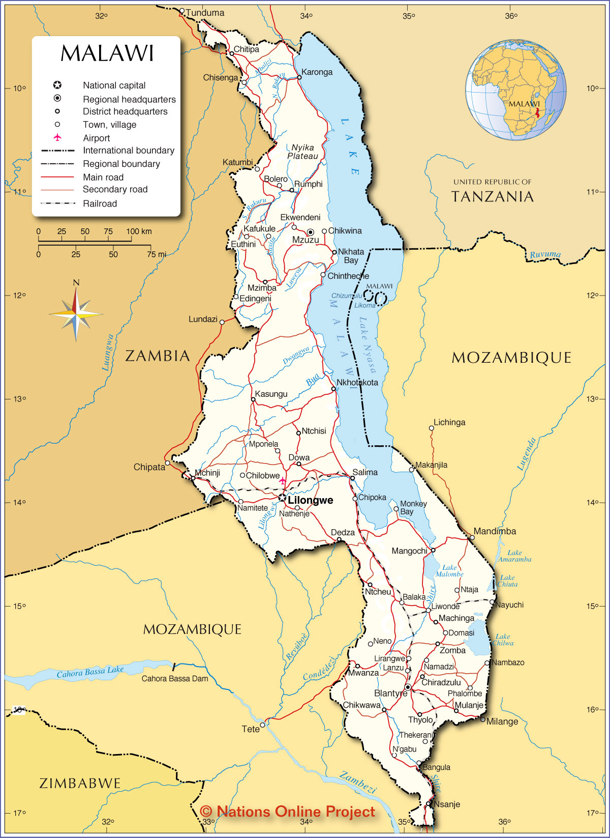 Political Map of Malawi