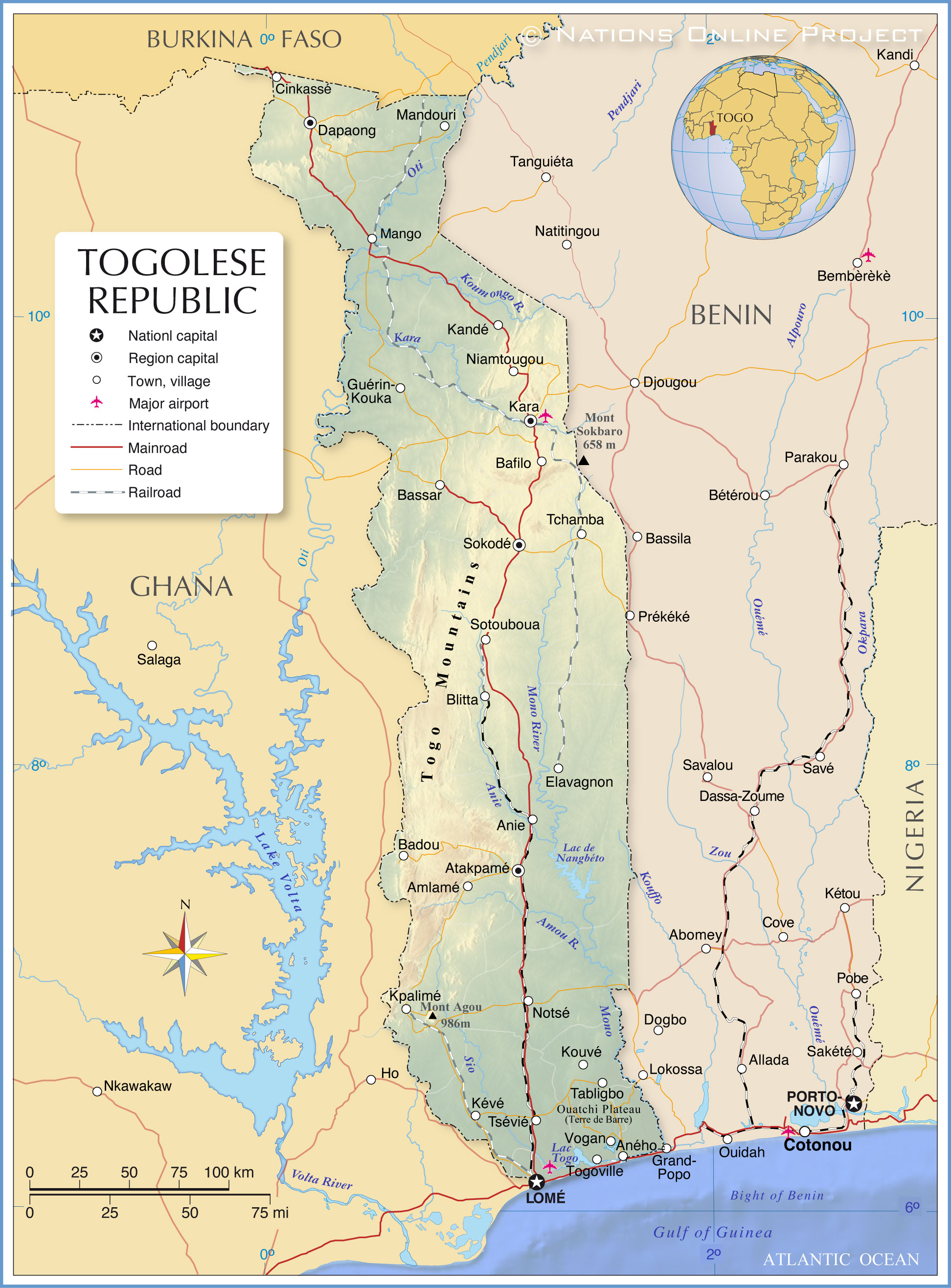 Political Map of Togo, Togo country map, West Africa