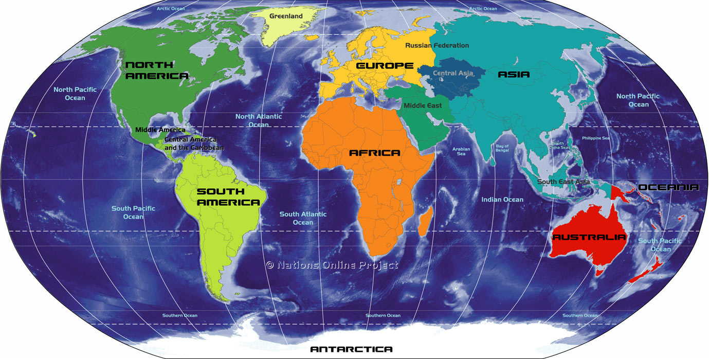 世界、アフリカ、南極、アジア、オーストラリア/オセアニア、ヨーロッパ、北アメリカ、南アメリカの大陸の地図