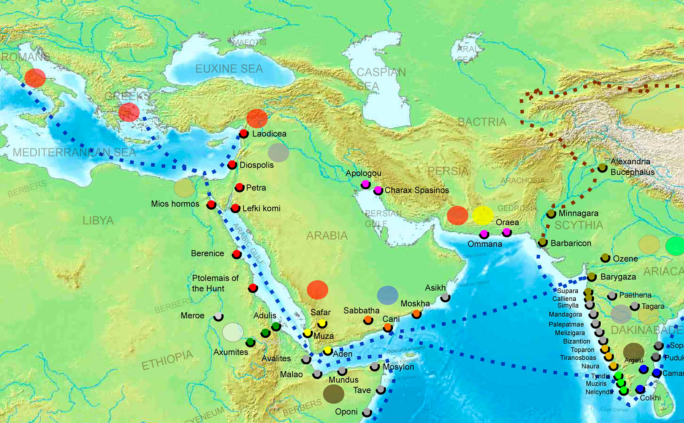 Map of the Spice and Incense Routes Arabia - India