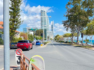Limassol Municipal Garden, with the Trilogy Towers