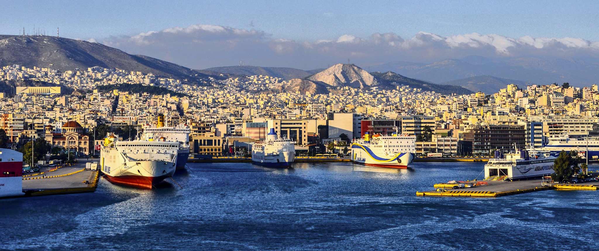 Ships in the port of Piraeus in Greece