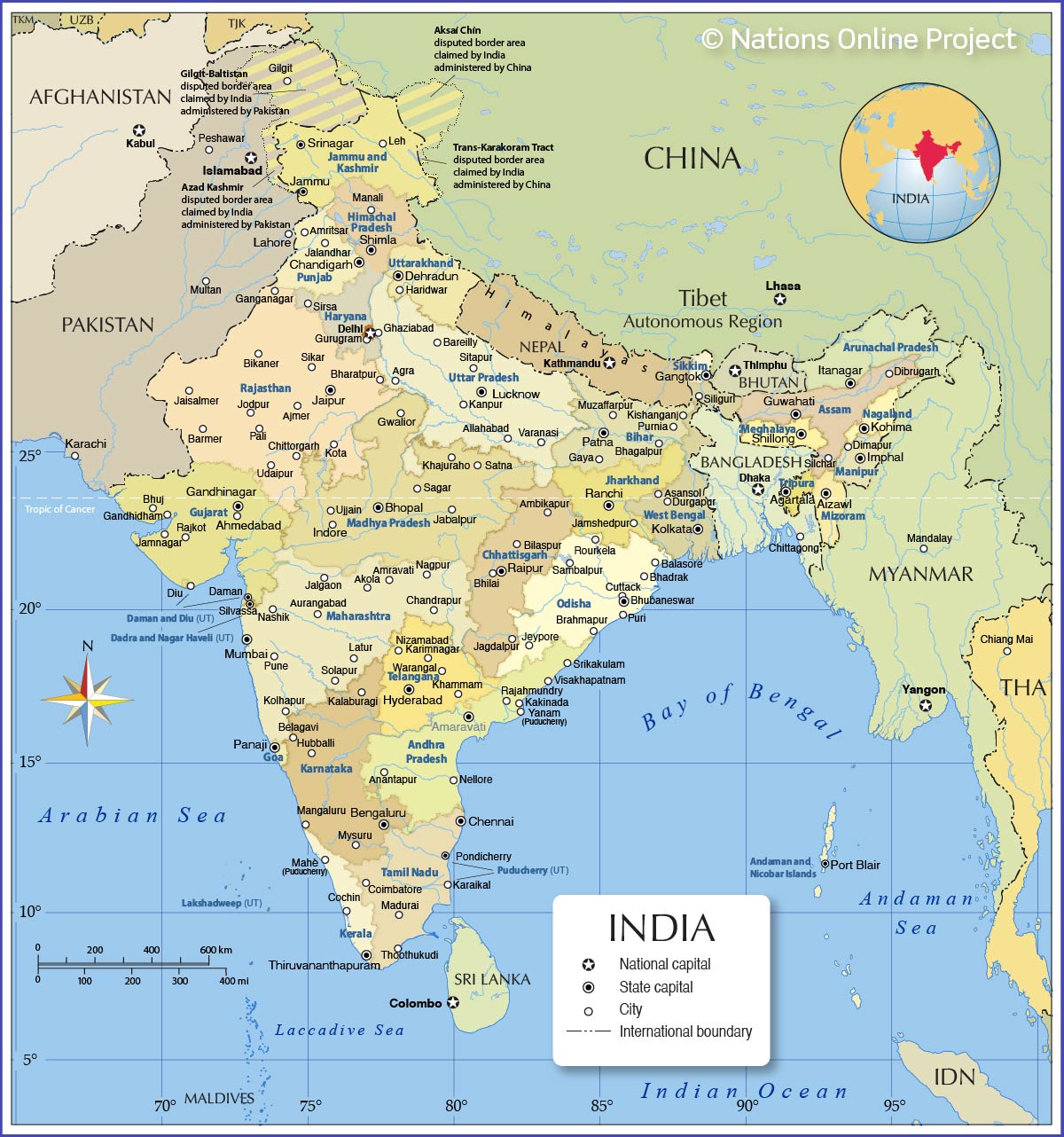 Political Map Of India With States - Nations Online Project