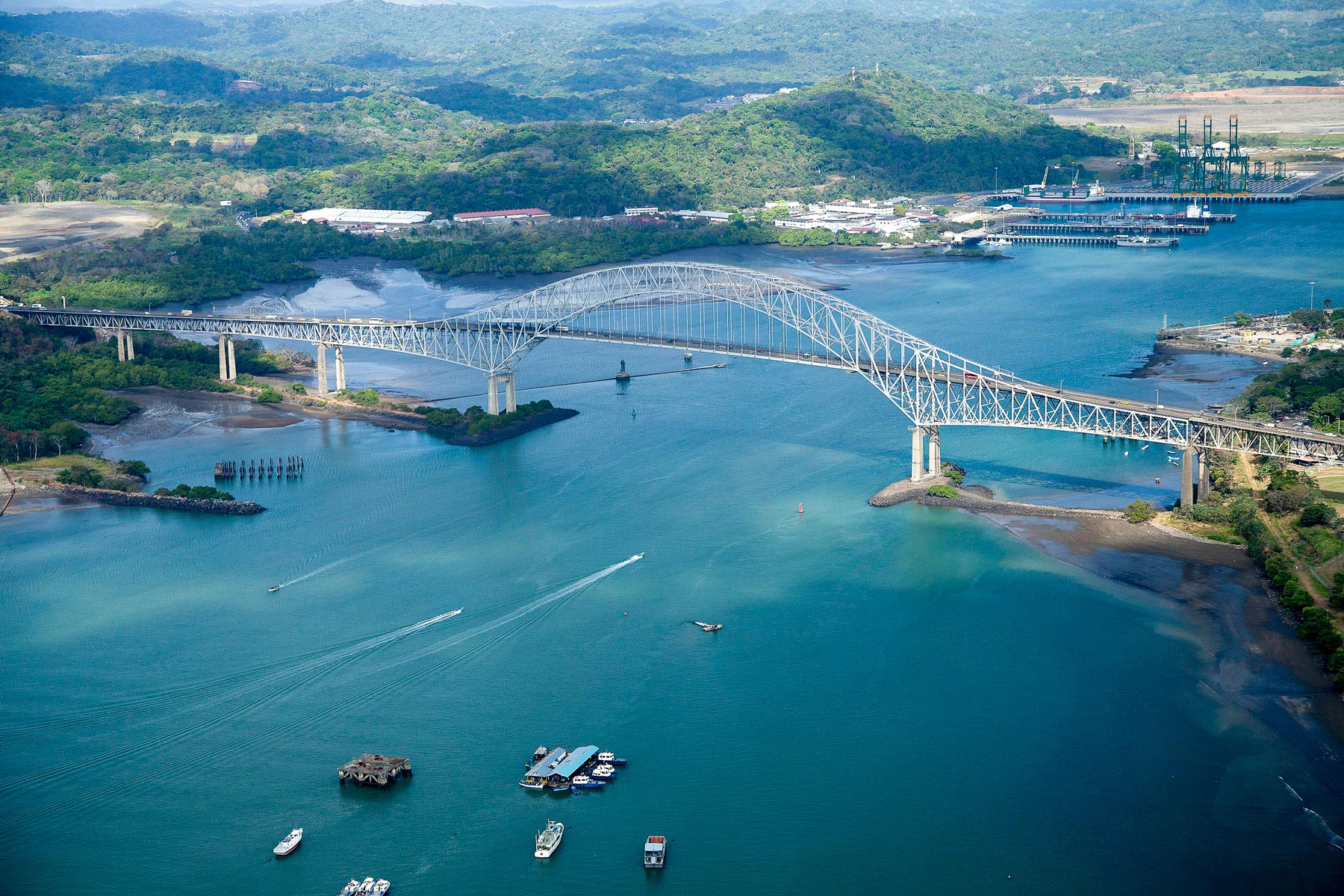 The Bridge of the Americas spans the Pacific entrance to the Panama Canal