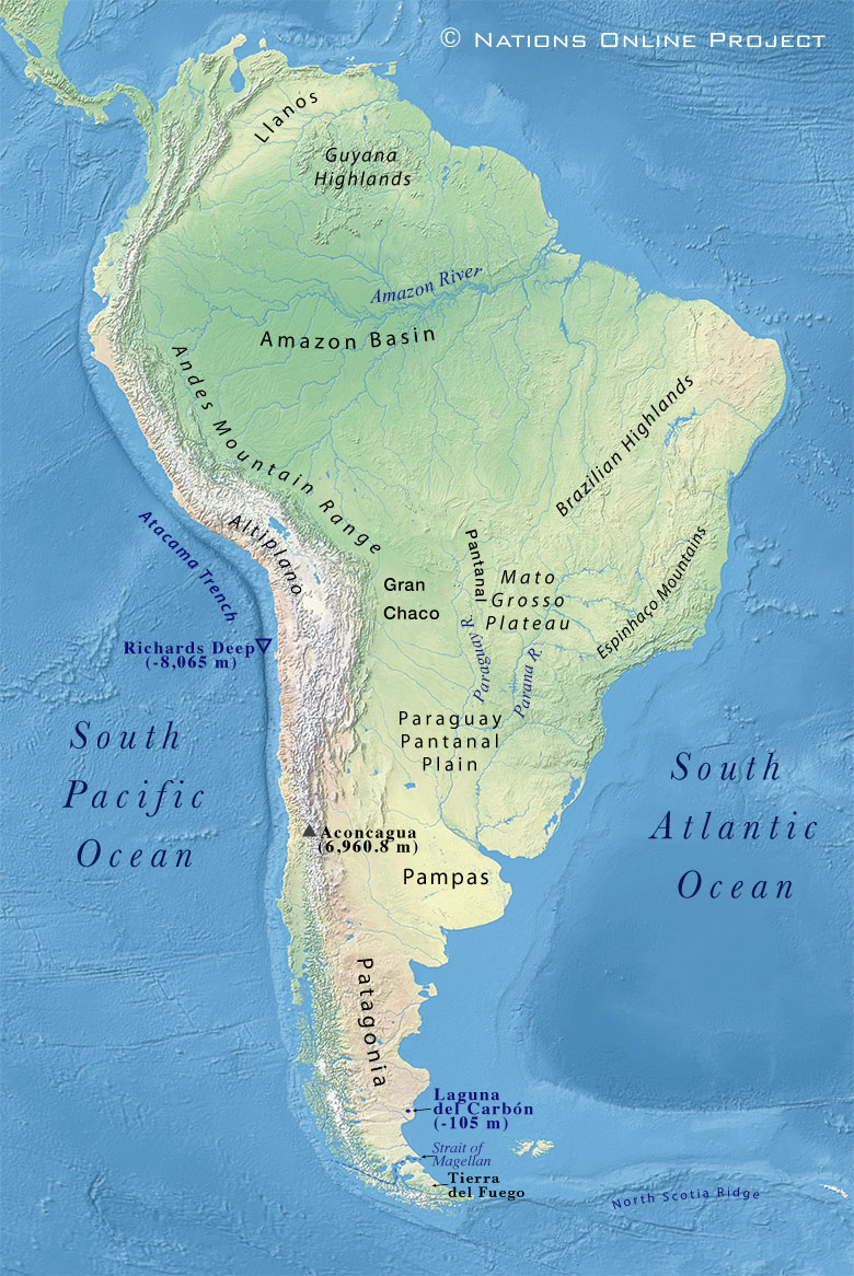 Topographic Map Of South America Political Map of South America (1200 px)   Nations Online Project