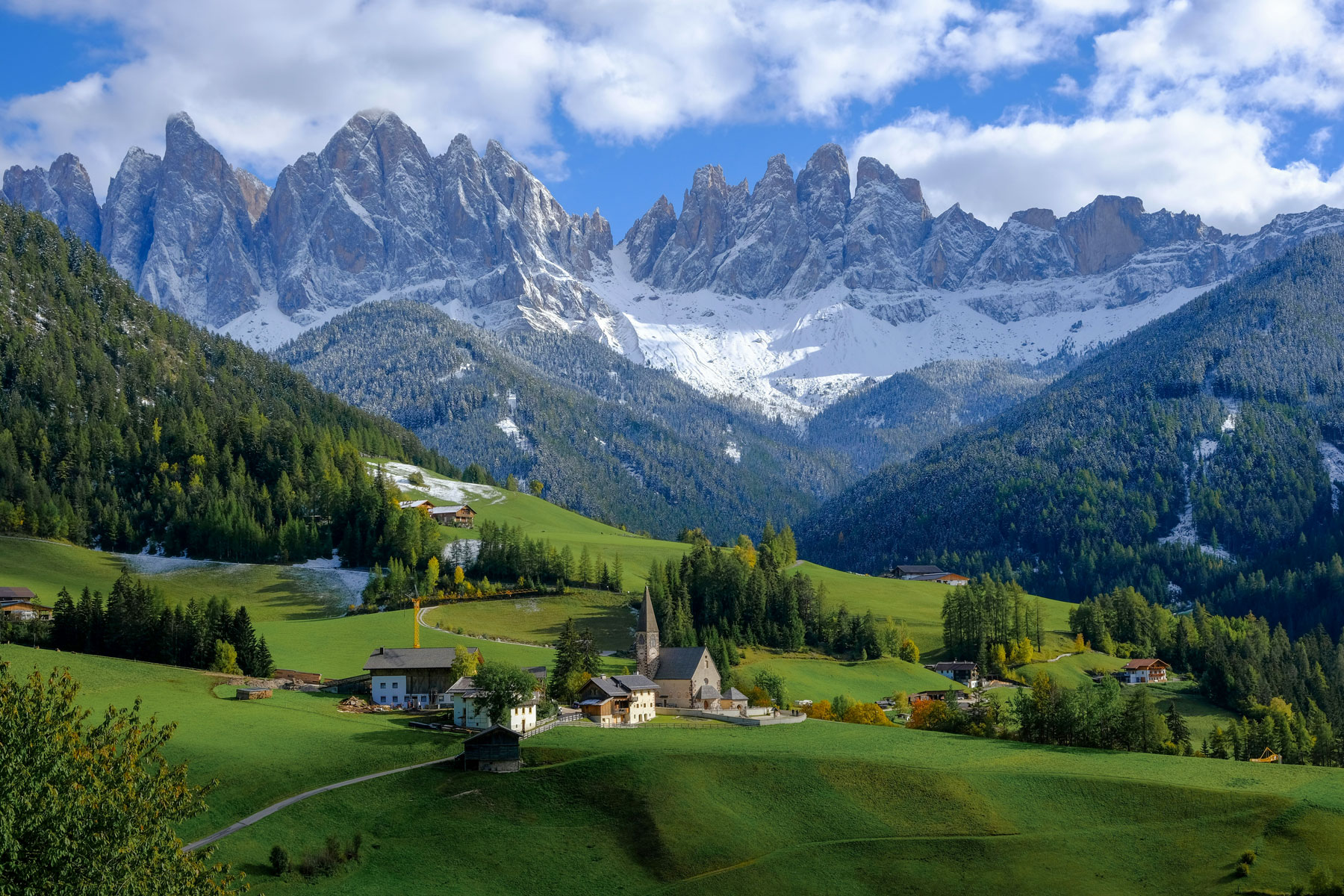 Santa Maddalena village and the Odle Group of the Dolomites