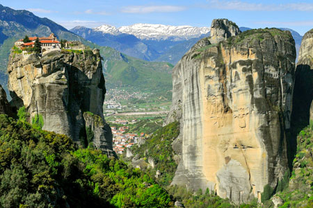 Meteora rock formation with monasteries.