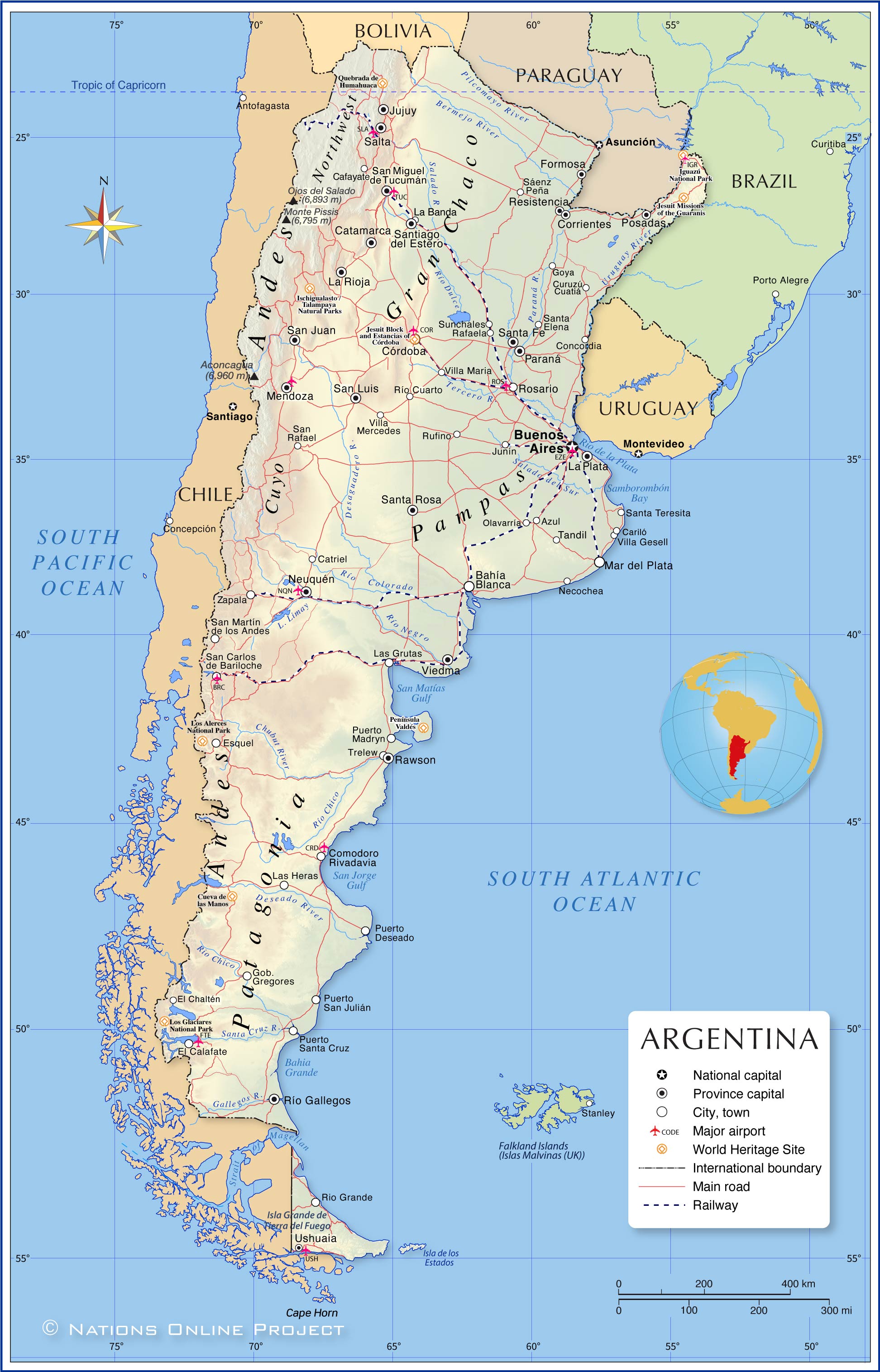 Map of Argentina showing the two regions included in this study.