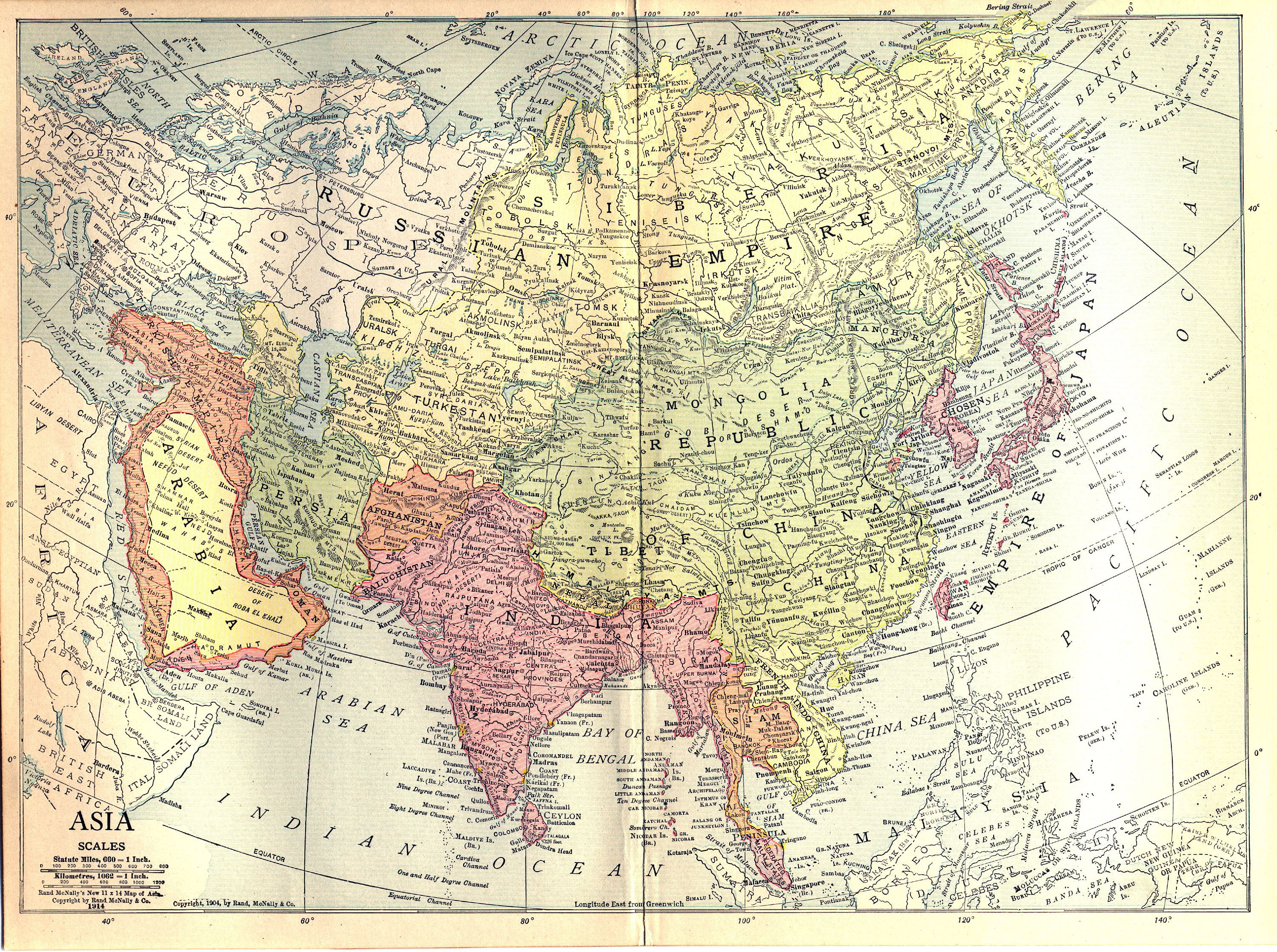 Historical Map of Asia - Asia Map 1914 3000px