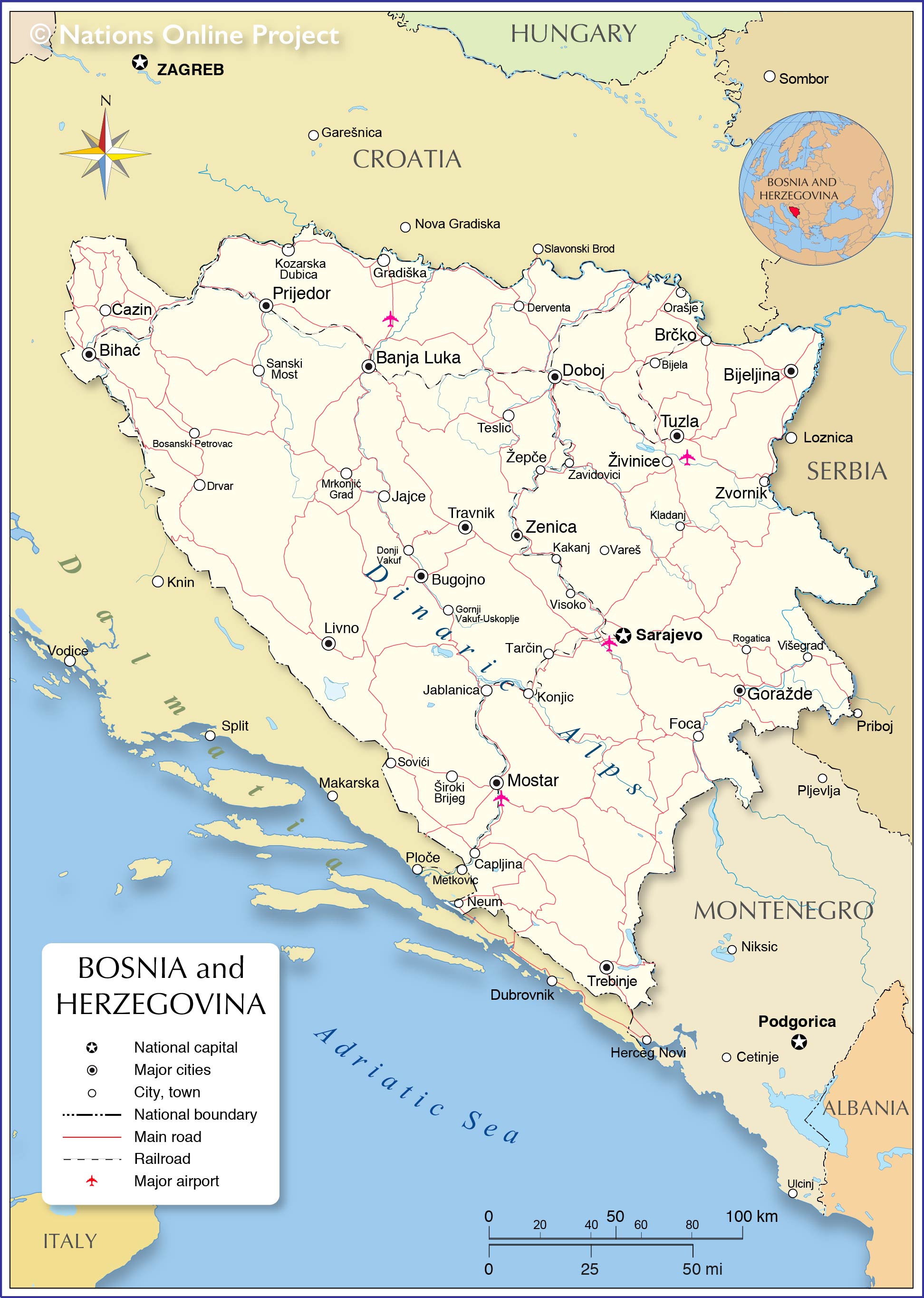 map of bosnia and herzegovina and surrounding countries Political Map Of Bosnia And Herzegovina Nations Online Project map of bosnia and herzegovina and surrounding countries