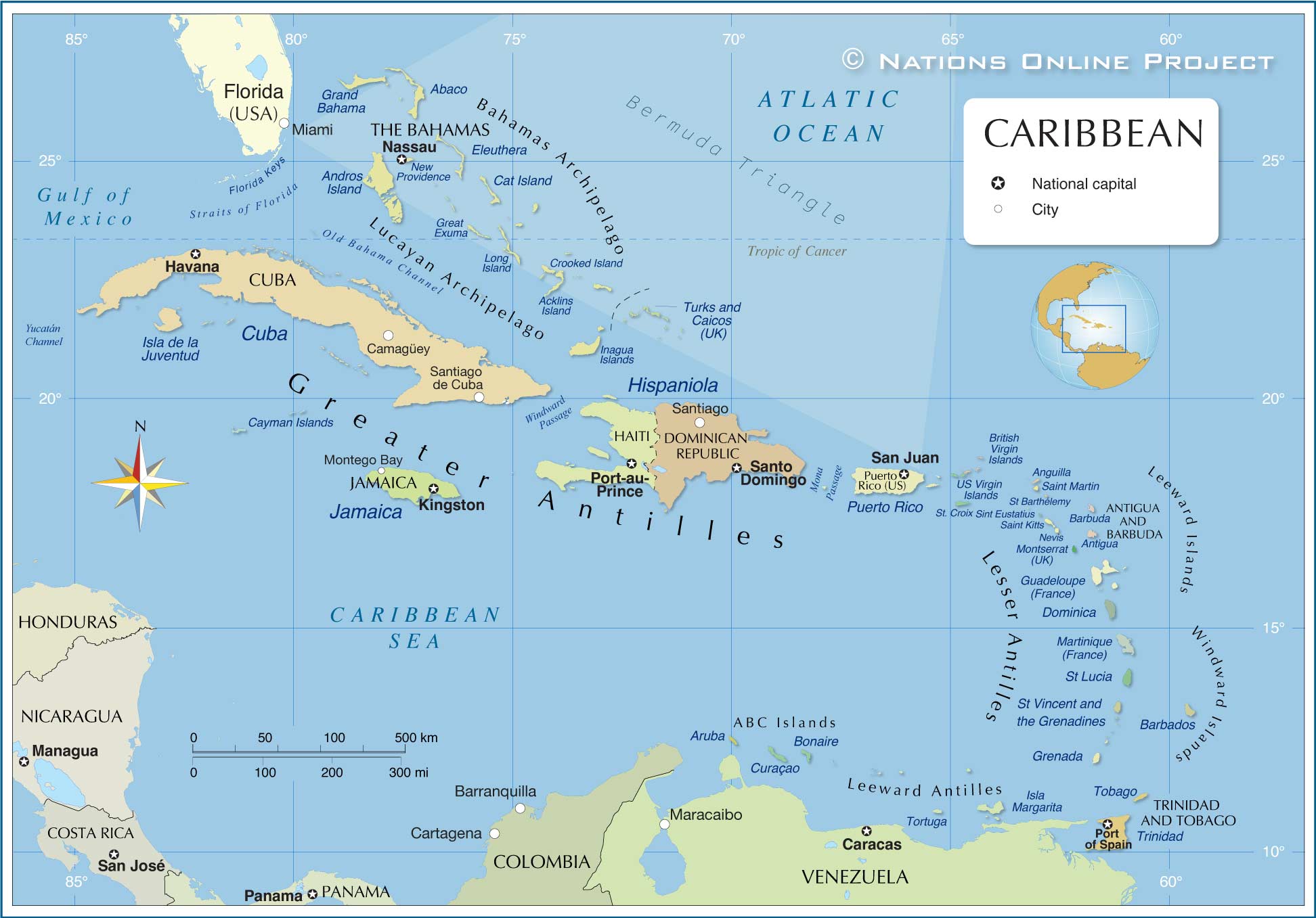 Politcal Map of West Indies in the Caribbean