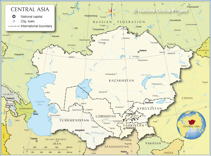 Small Map of Central Asia - Nations Online Project