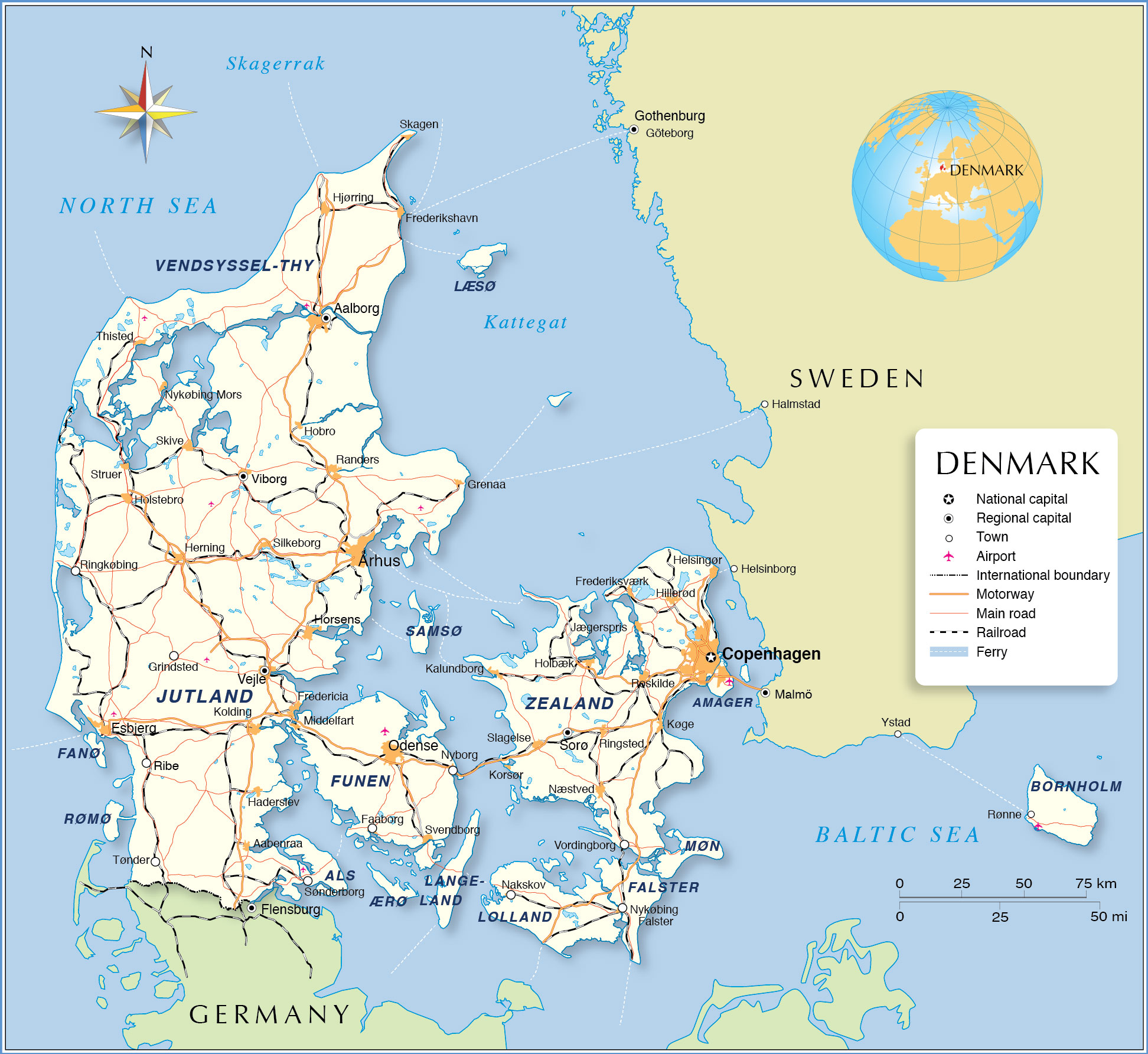 Map Of Denmark And Surrounding Areas Political Map of Denmark   Nations Online Project