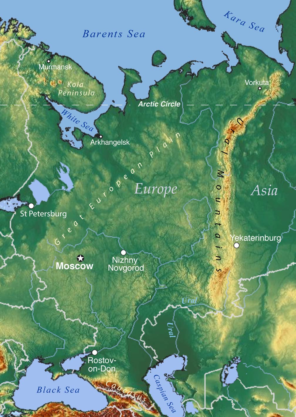 European Russia Topographic Map 