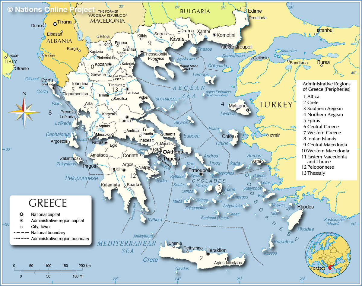 Map Of Greece Area Administrative Map Of Greece - Nations Online Project