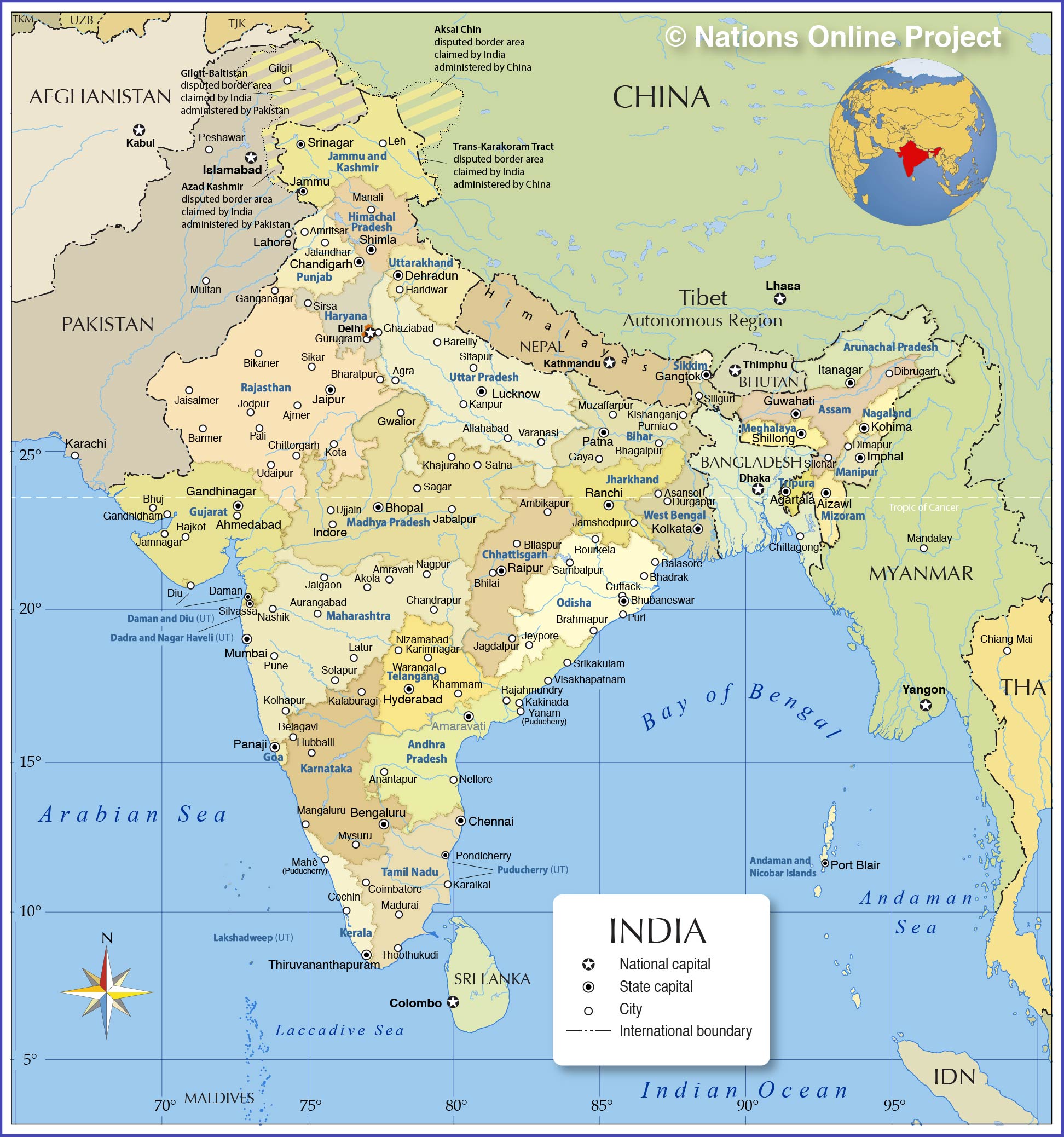 Political Map of India with States - Nations Online Project