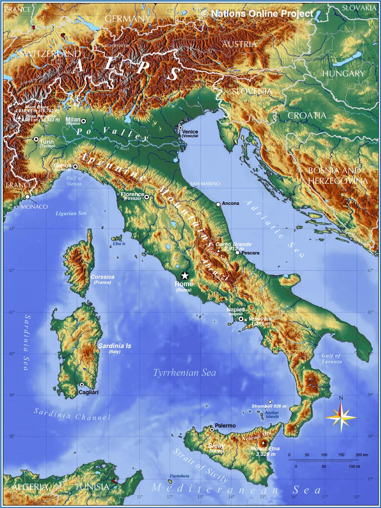 geography physical map of italy Political Map Of Italy Nations Online Project geography physical map of italy