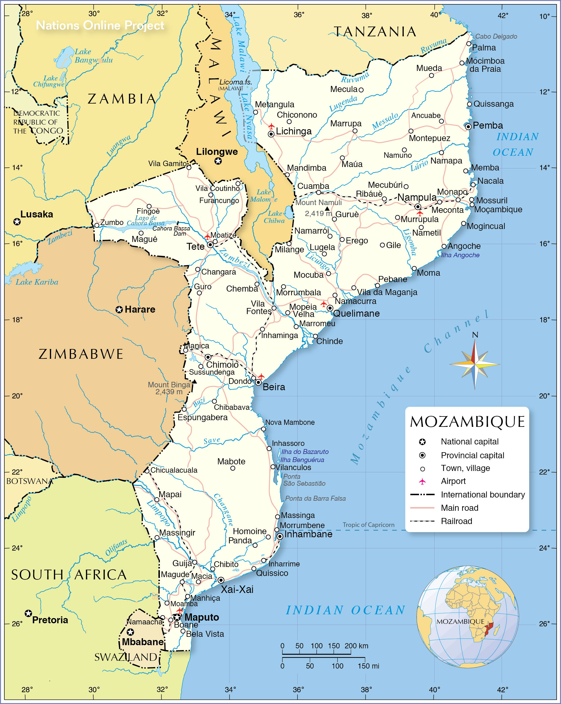 Mozambique On A Map Political Map of Mozambique   Nations Online Project