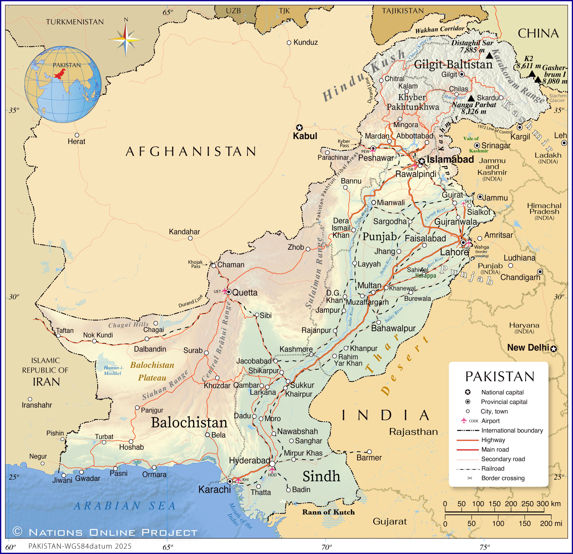 Physical and Political Map of Pakistan