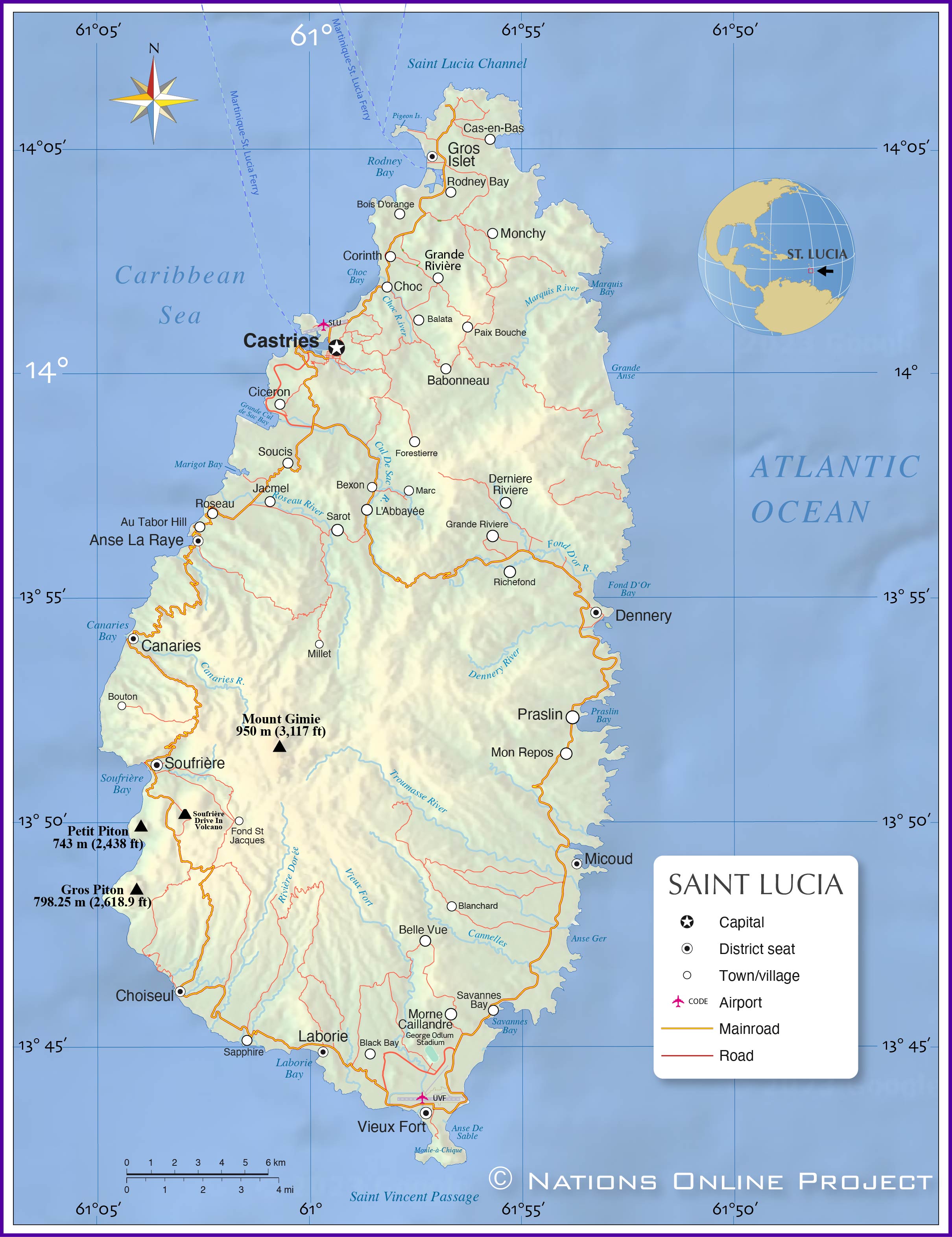 Political Map Of Saint Lucia - Nations Online Project