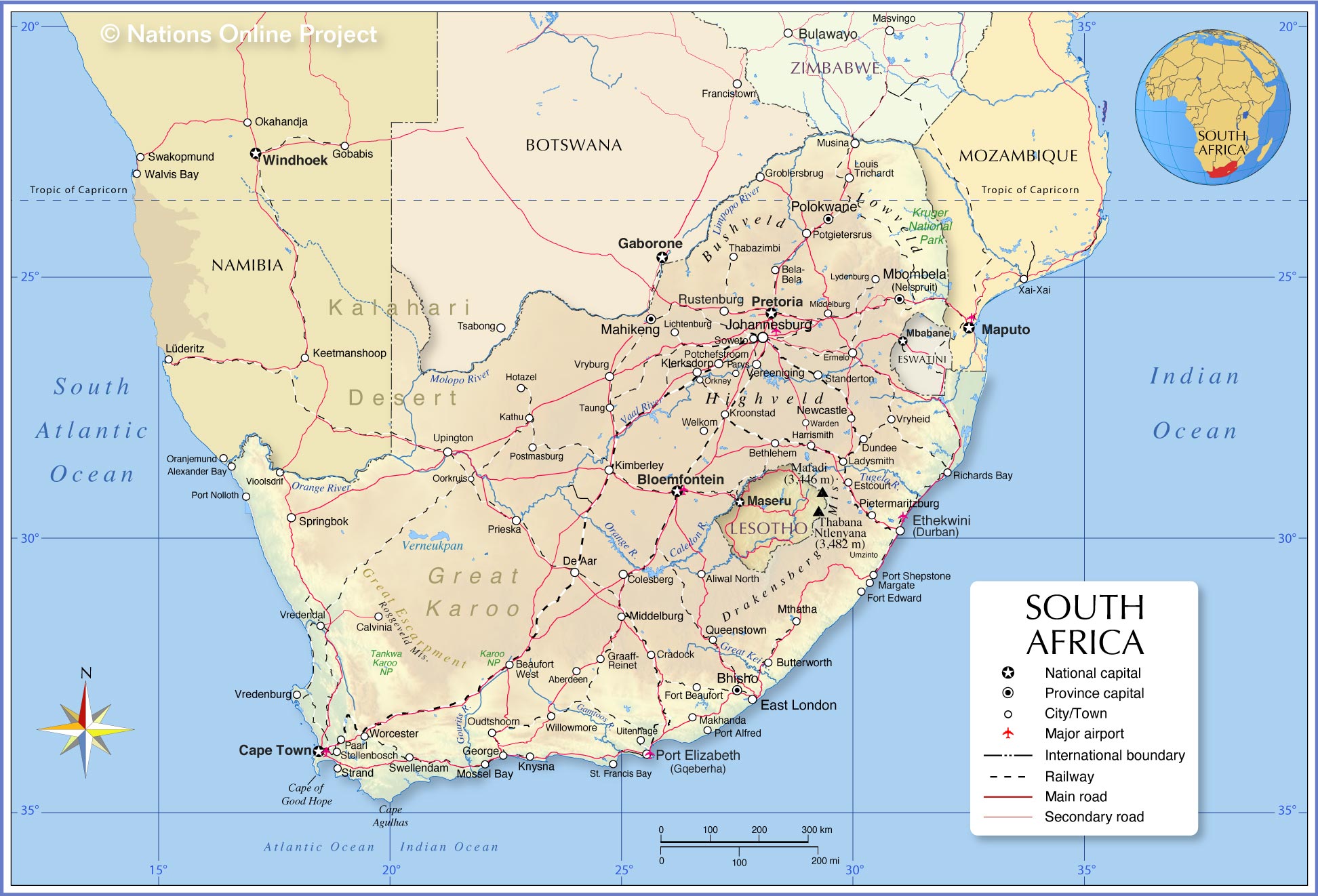South Africa Main Cities Map