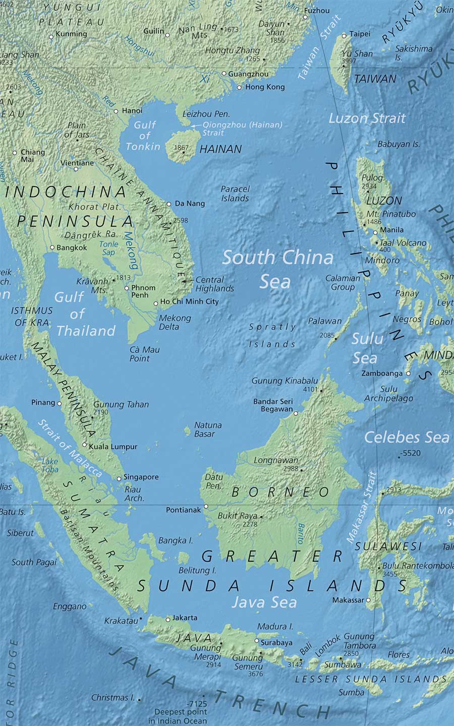 South China Sea Topo Map 