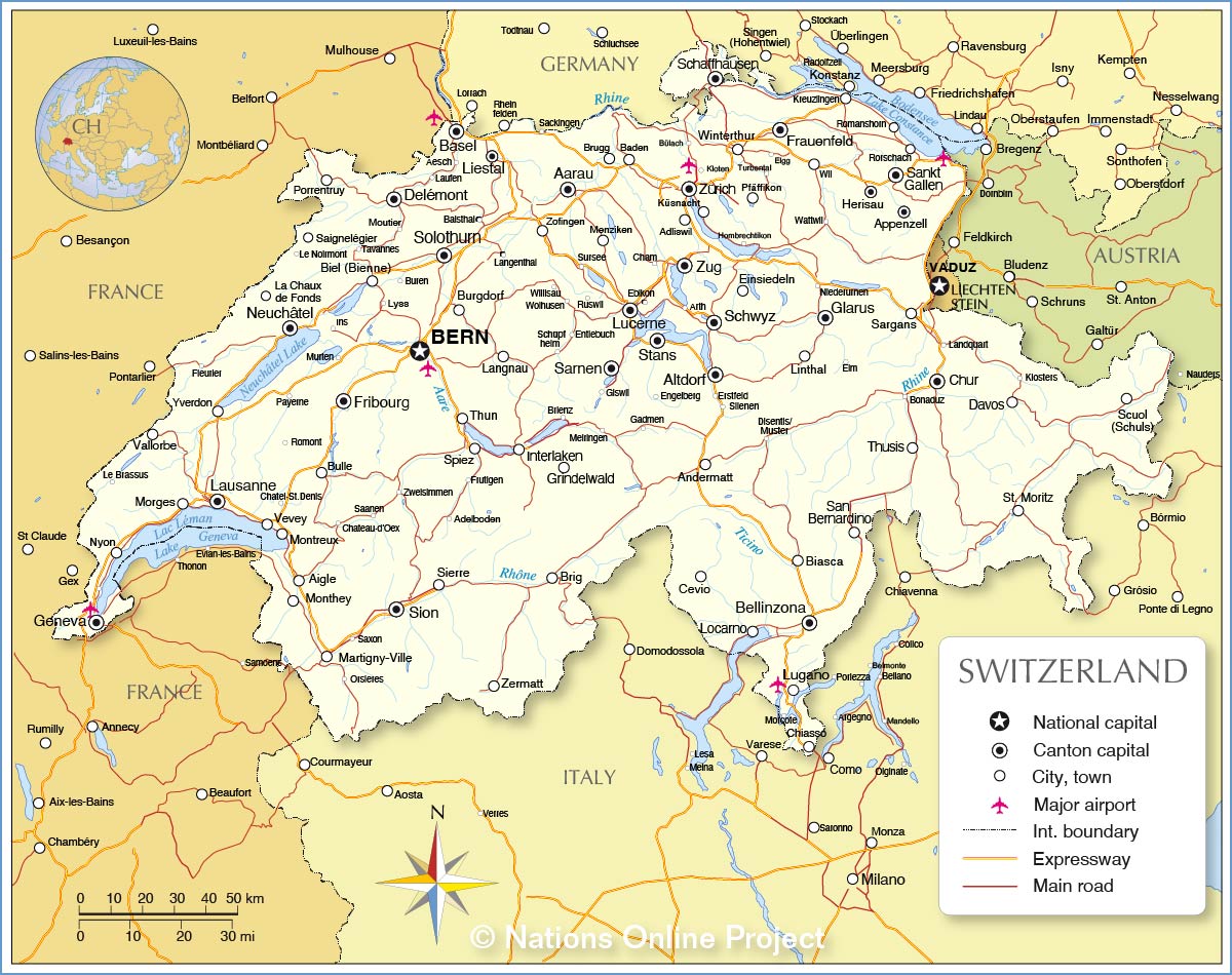 Political Map of Switzerland - Nations Online Project