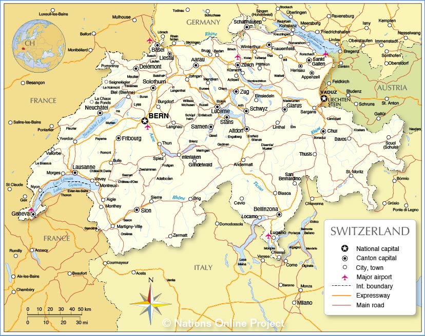 Political Map of Switzerland - Nations Online Project