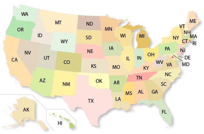 US States Abbreviation Map 