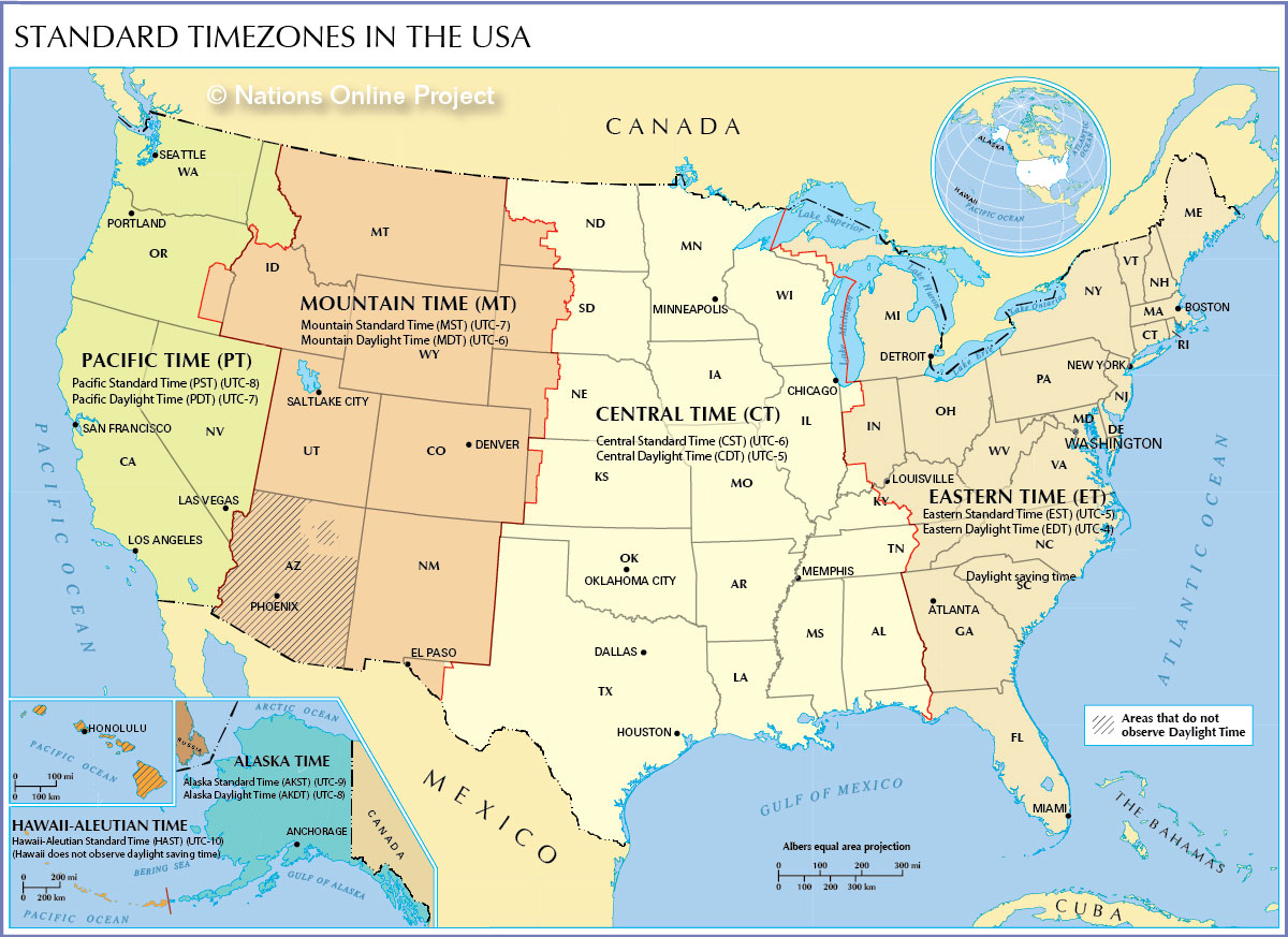 time zone map of usa