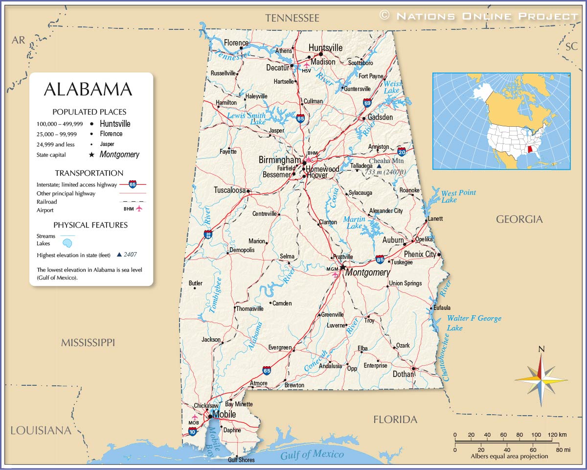 Map of Alabama State, USA - Nations Online Project