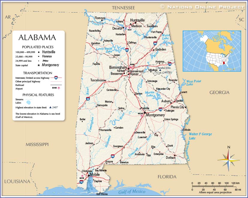 Map of Alabama State, USA - Nations Online Project