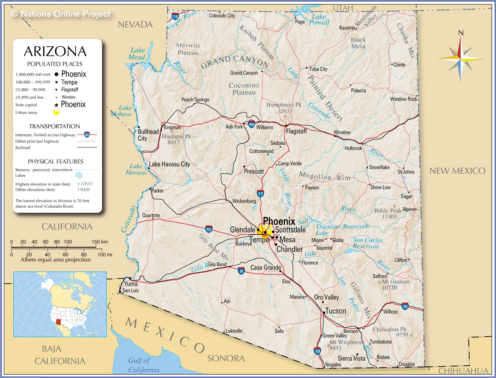 Phoenix Arizona On Us Map Map Of The State Of Arizona, Usa - Nations Online Project