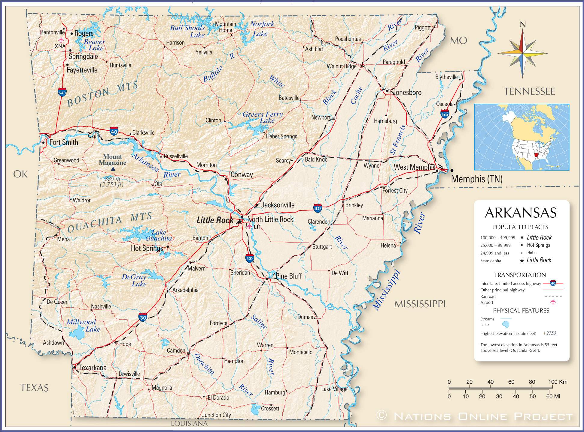 Reference Maps of Arkansas, USA - Nations Online Project