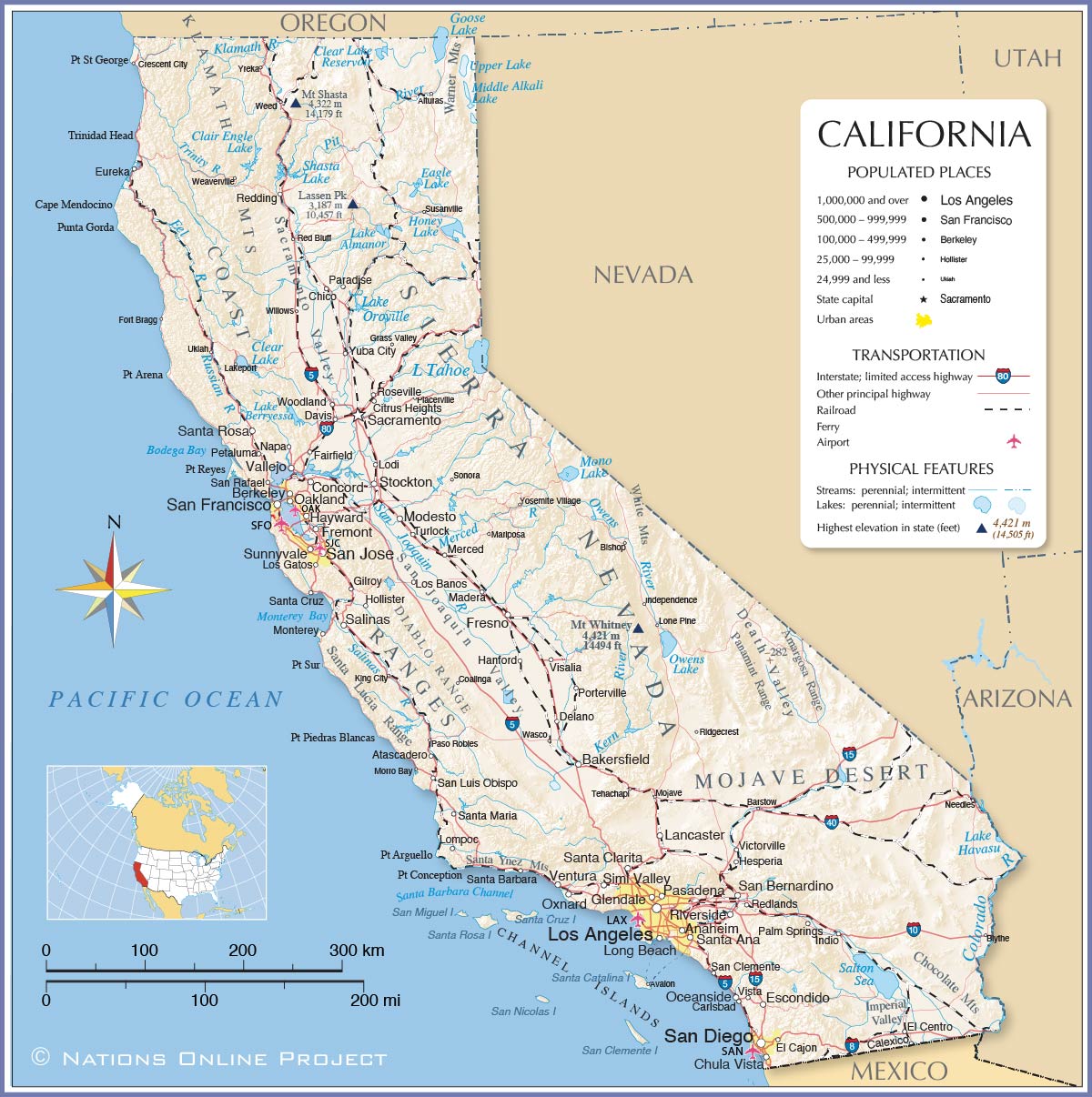 Map of California State, USA - Nations Online Project