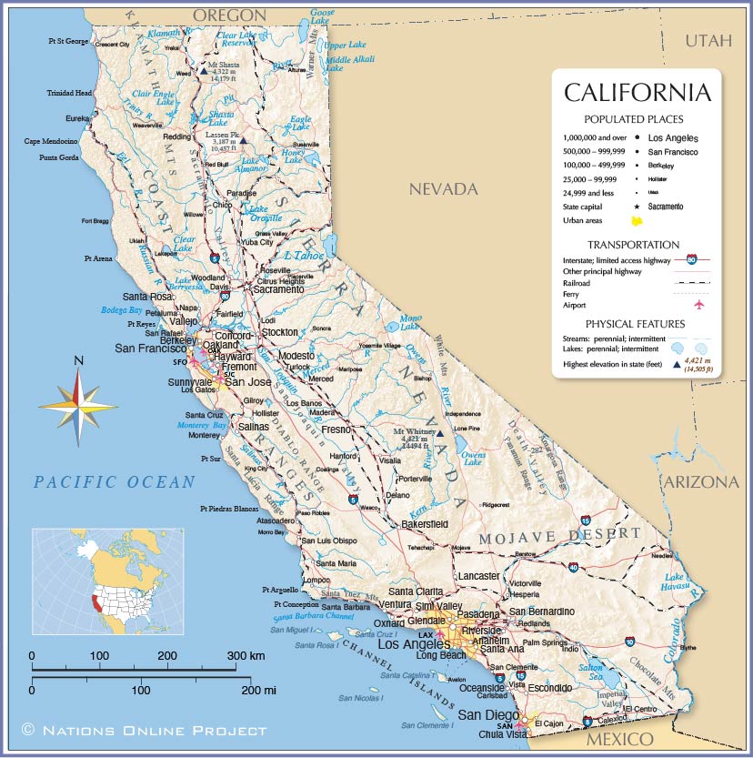 Map of California State, USA - Nations Online Project